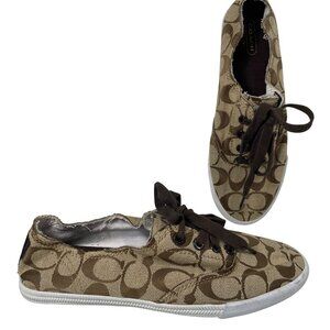 Coach Katie Casual Shoes Womens 8B Brown SlipOn Signature Canvas Sneakers Preppy